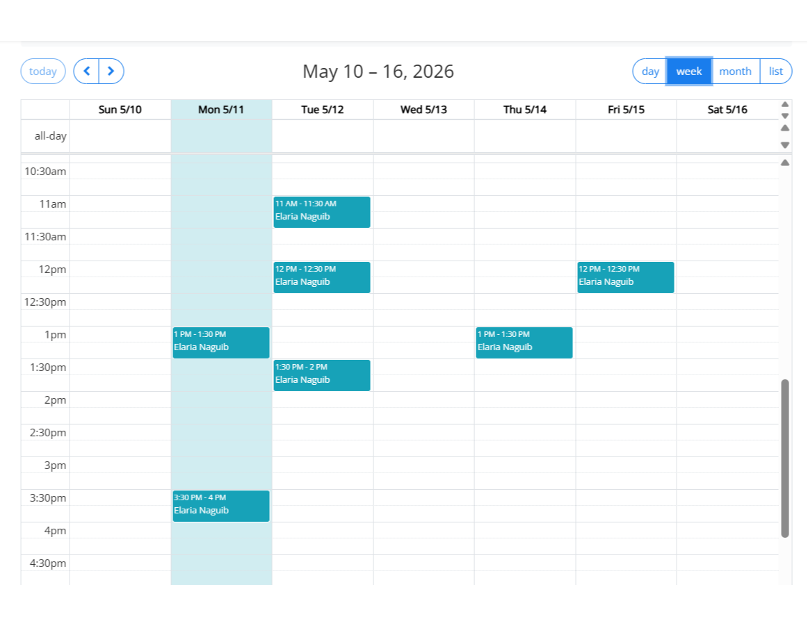 HotHealth weekly appointment calendar